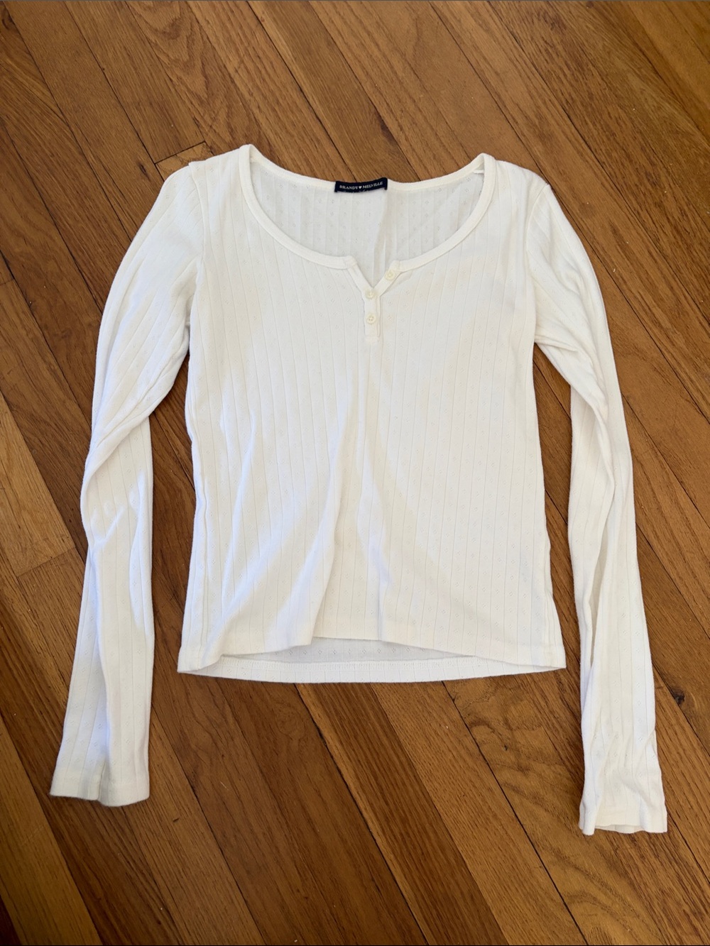 Brandy Melville White Ribbed Long Sleeve Henley Top